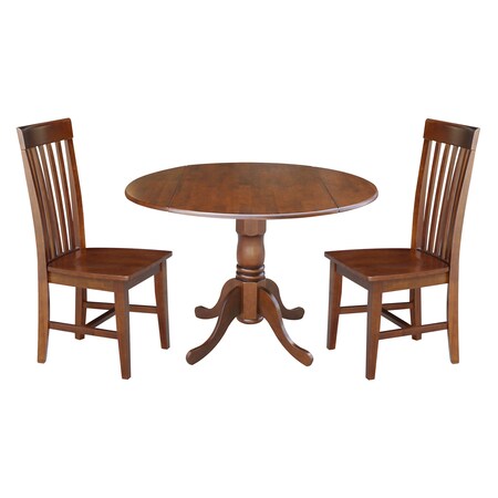 International Concepts 42 in. Dual Drop Leaf Table with 2 Slat Back Dining Chairs - 3 Piece Dining Set K581-42DP-C-465P
